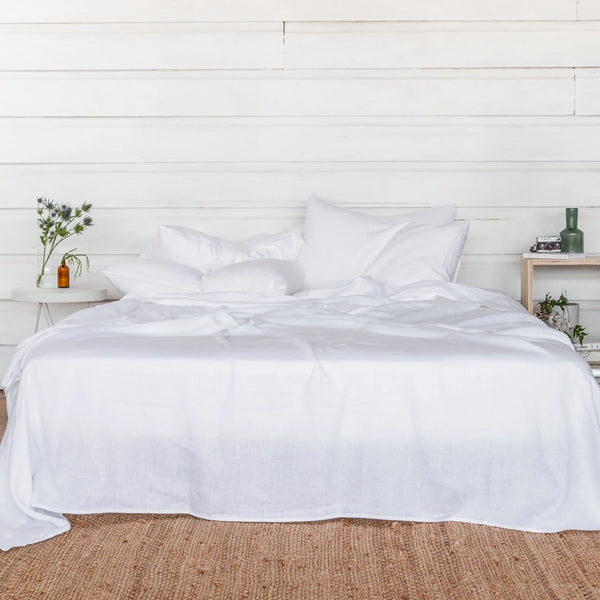 Pure Linen Bed Sheet Set in Polar White