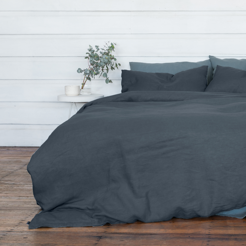 Linen Duvet Cover Set - Midnight Blue