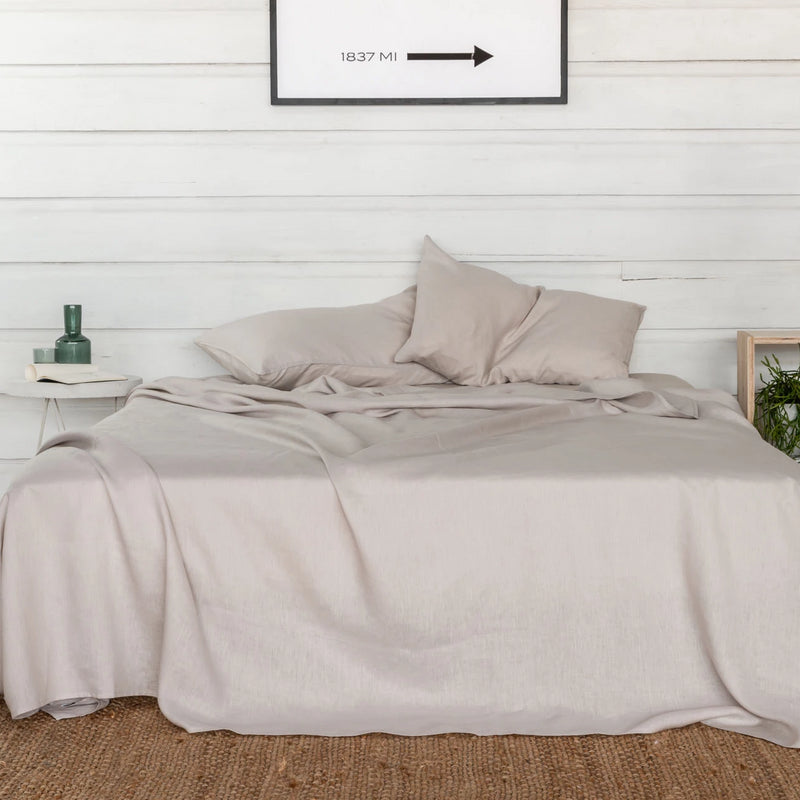 Pure Linen Bed Sheet Set in Grey