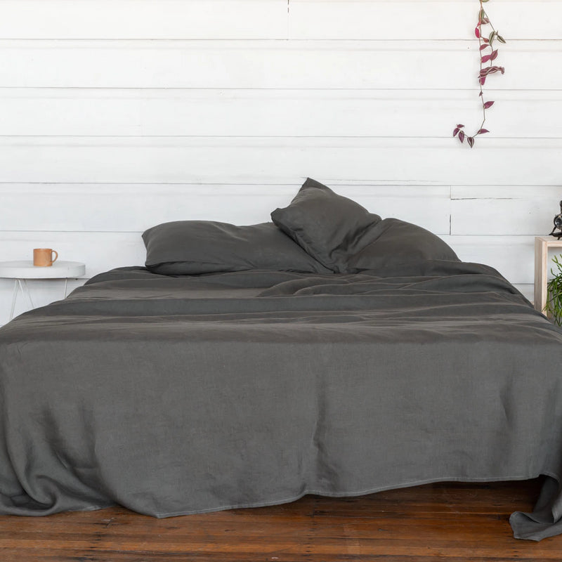 Pure Linen Bed Sheet Set in Storm Grey