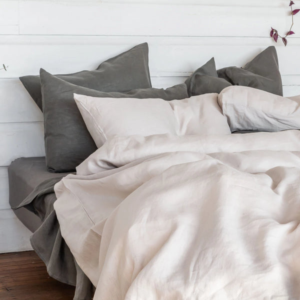 Pure Linen bed Duvet Cover wth Grey Sheet Set