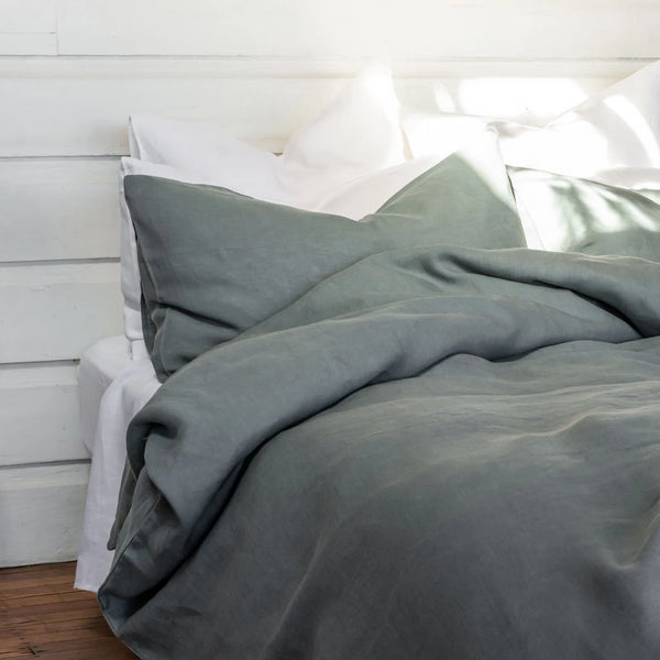 Pure Linen bed Duvet Cover wth White Sheet Set