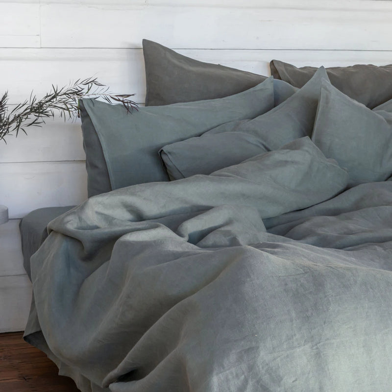 Pure Linen bed Duvet Cover wth Green Sheet Set