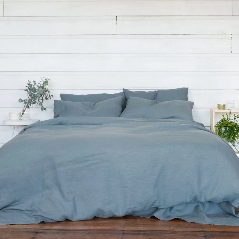 Pure Linen bed Duvet Cover wth Blue Sheet Set