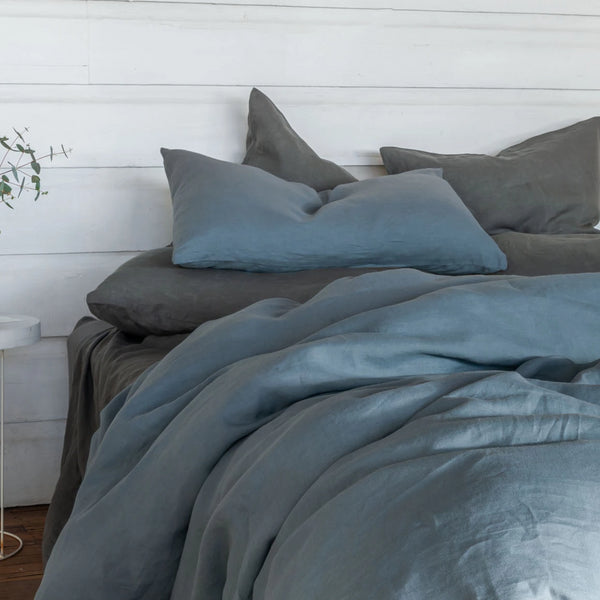 Pure Linen bed Duvet Cover wth Grey Sheet Set