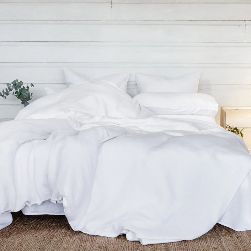 Pure Linen bed Duvet Cover wth White Sheet Set