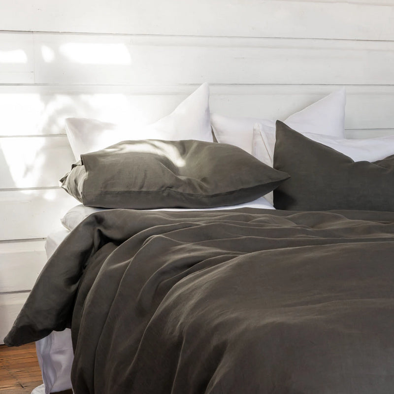 Pure Linen bed Duvet Cover wth White Sheet Set