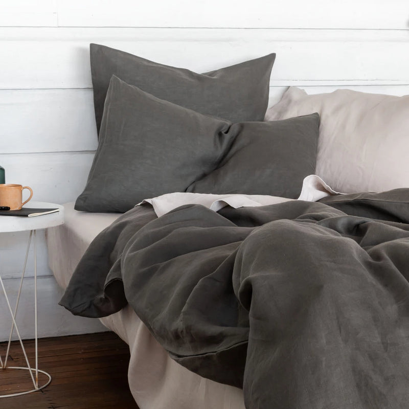 Pure Linen Bed Sheet Set in Grey