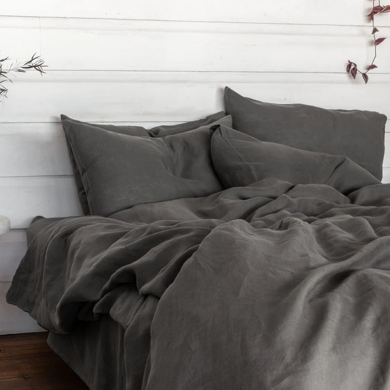 Pure Linen bed Duvet Cover wth Grey Sheet Set