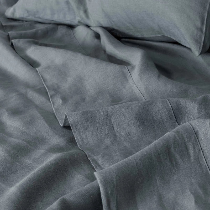 Pure Linen Bed Sheet Set in Glacier Green